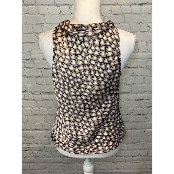 LOFT Purple/Green/White Sleeveless Blouse with Draped High Neckline-10P - Picture 2 of 3